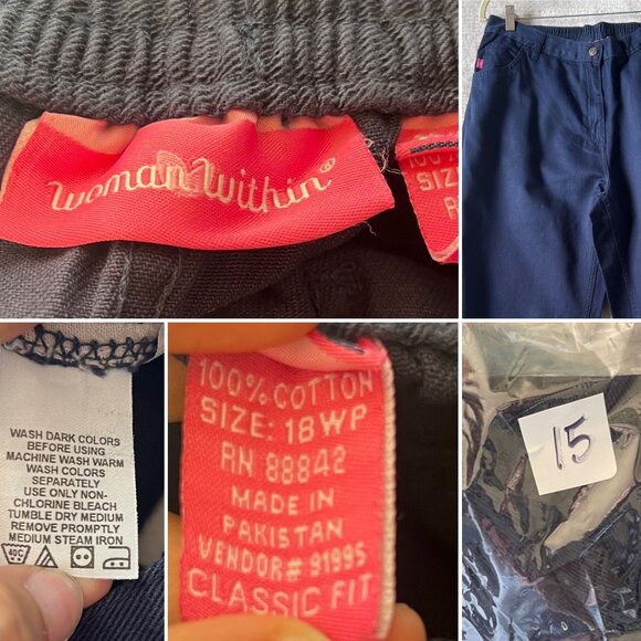 Woman Within Blue Cotton Classic Fit Pants Size 18WP Elastic Back Waist - Picture 4 of 8